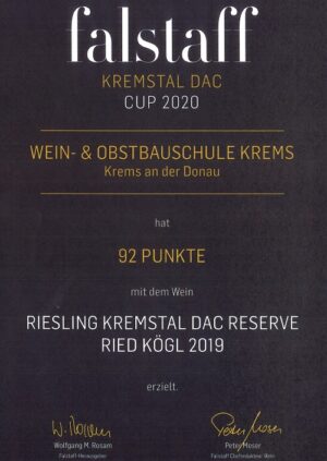 Riesling Kremstal DAC Reserve
Ried Kögl 2019