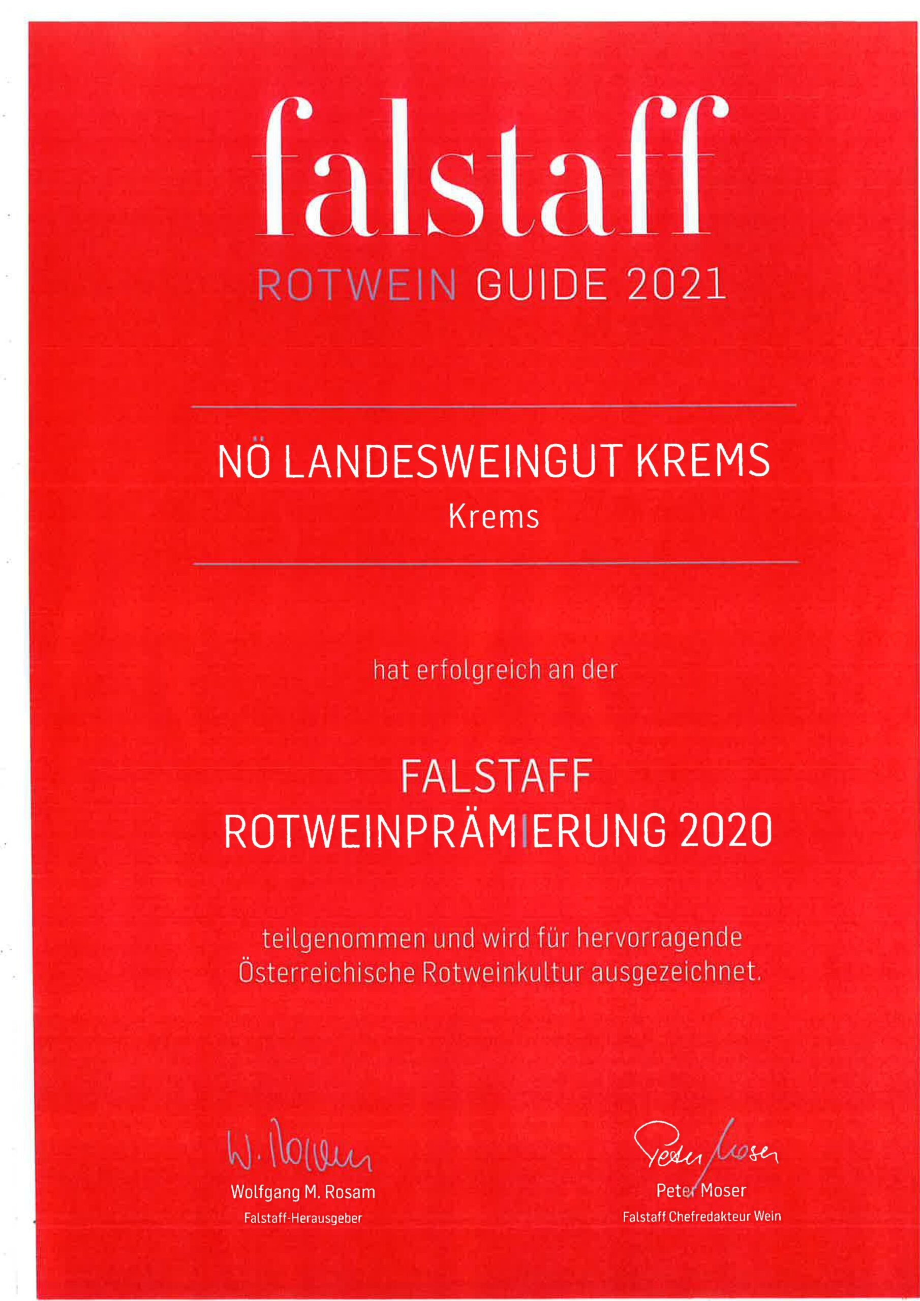 Falstaff Rotweinprämierung 2020